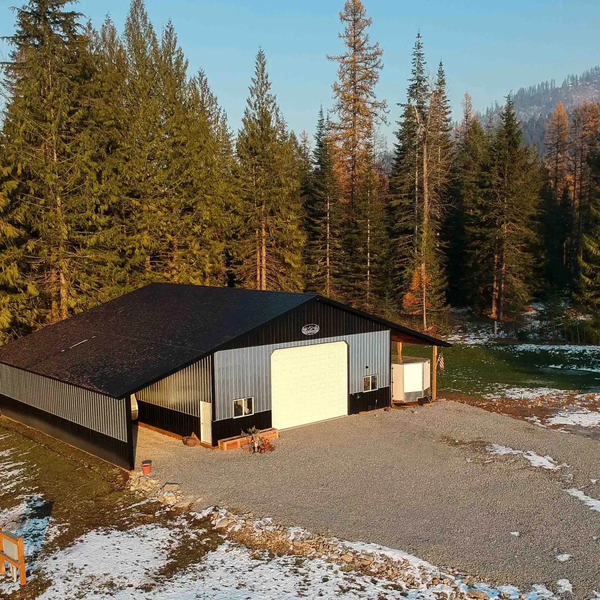 This custom pole building features stainless steel siding that we think looks real nice. Finished in 2023.